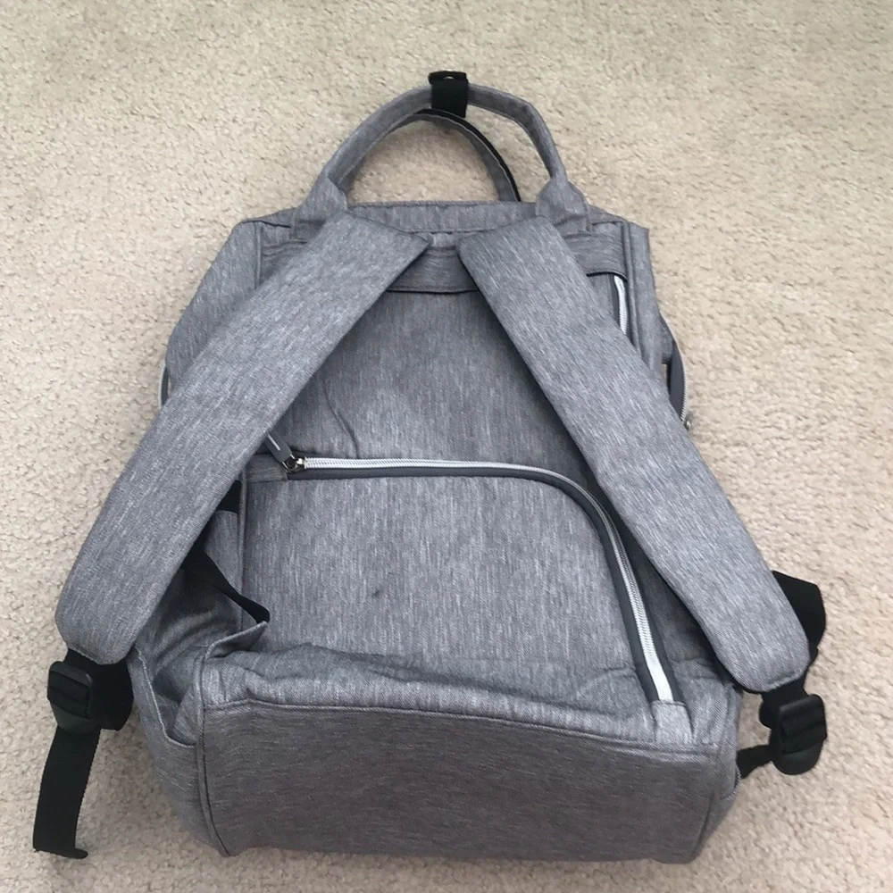 Baby changing gray backpack with multiple pockets